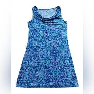 Title Nine Breeze Cowl Neck Athletic Tank Dress Blue Print Size Medium Stretch